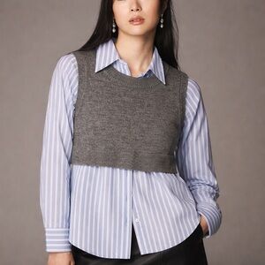 Anthropologie Maeve Twofer Top Sweater Vest Womens Size L Preppy Office Business